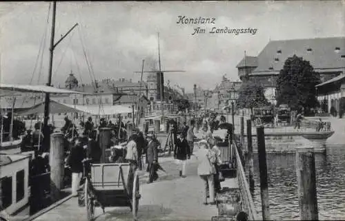 Ak Konstanz am Bodensee, Landungssteg, Handwagen, Personen