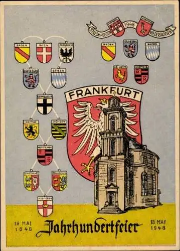 Wappen Ak Frankfurt am Main, Jahrhundertfeier 1948, Kirche