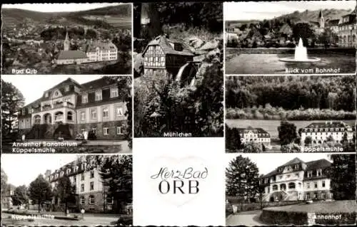 Ak Bad Orb im Spessart Hessen, Gesamtansicht, Mühlchen, Küppelsmühle, Annenhof Sanatorium