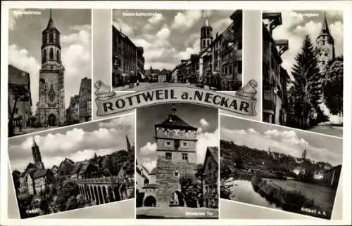 Ak Rottweil am Neckar, Kirche, Hochbrücktorstraße, Viadukt, Schwarzes Tor, Gesamtansicht