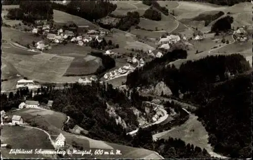 Ak Schwarzenberg im Murgtal Baiersbronn im Schwarzwald, Luftbild vom Ort, Gasthof und Pension Lamm