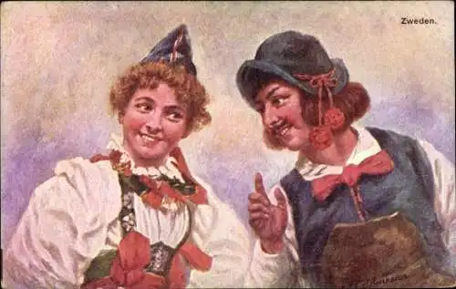 Künstler Ak Gerstenhauer, Johann Georg, Paar in schwedischer Tracht