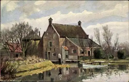 Künstler Ak Gerstenhauer, Johann Georg, niederländisches Dorfmotiv, Haus am Wasser