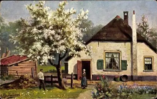 Künstler Ak Gerstenhauer, Johann Georg, Niederländisches Motiv, Haus, Garten