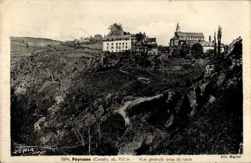 Ak Peyrusse Cantal, Vue generale prise du ravin