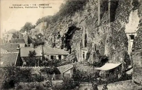 Ak Amboise Indre et Loire, Les Rochers, Habitations Troglodites