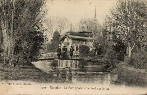 Ak Marseille Bouches du Rhône, Le Parc Borely, Brücke, Teich