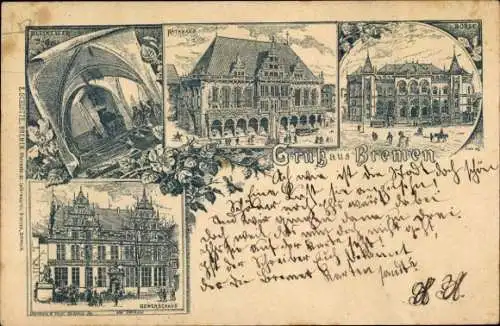 Litho Hansestadt Bremen, Rathaus, Börse, Gewerbehaus