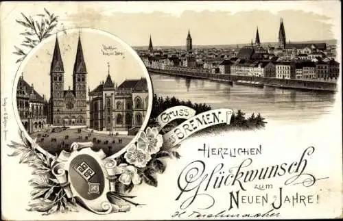 Litho Hansestadt Bremen, Totalansicht, Rathaus, Dom, Börse