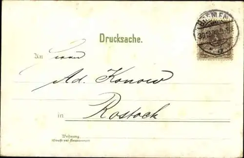 Litho Hansestadt Bremen, Totalansicht, Rathaus, Dom, Börse