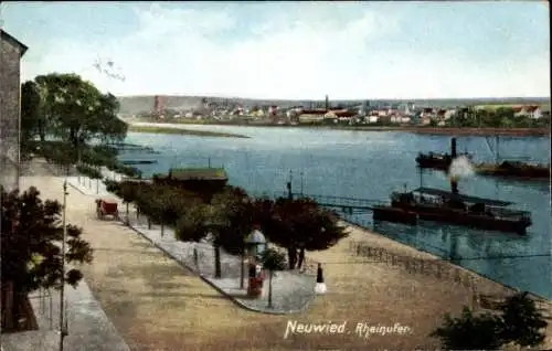 Ak Neuwied am Rhein, Rheinufer, Dampfer