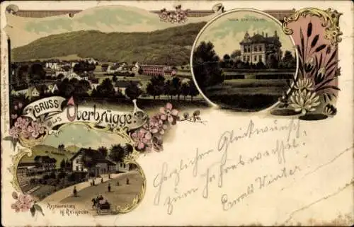 Litho Oberbrügge Halver im Märkischen Kreis, Restauration H. Reinecke, Panorama, Villa Steinbach