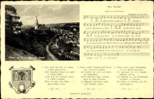 Ak Weida in Thüringen, Teilansicht, de dausendgahrige Stadt, Osterburg, Liedtext Mei Weide, Noten