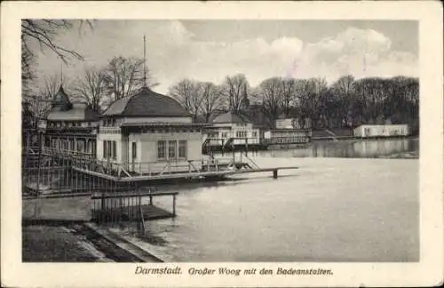 Ak Darmstadt in Hessen, Großer Woog, Badeanstalten