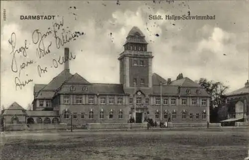 Ak Darmstadt in Hessen, Städtisches Hallen-Schwimmbad