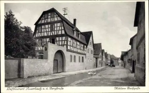 Ak Auerbach Bensheim an der Bergstraße Hessen, Mittlere Bachgasse, Fachwerkhaus