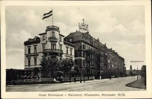 Ak Wiesbaden in Hessen, Hotel Reichpost - Reichshof, Nicolasstr. 16/18, Hauptbahnhof