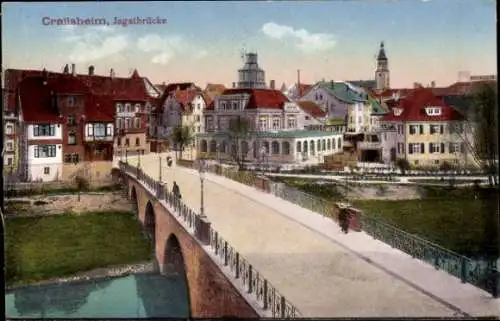 Ak Crailsheim in Württemberg, Teilansicht, Jagstbrücke