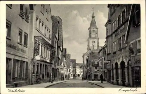 Ak Crailsheim in Württemberg, Langestraße, Geschäfte, Kirchturm