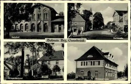 Ak Bohmte in Niedersachsen, Kreissparkasse, Kriegerdenkmal, Bahnhof, Dorfstraße