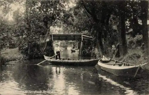 Ak Giethoorn Overijssel Niederlande, Bootpartie, Brücke