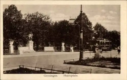 Ak Groningen Niederlande, Heereplein, Straßenbahn