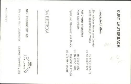 Ak Sänger Kurt Lauterbach, Portrait, Autogramm