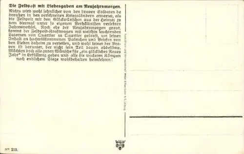 Ak Glückwunsch Neujahr, Soldaten empfangen Post, LKW