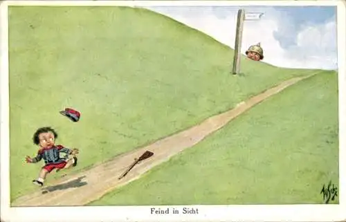 Künstler Ak Scheuermann, Willi, Feind in Sicht, Kinder als Soldaten