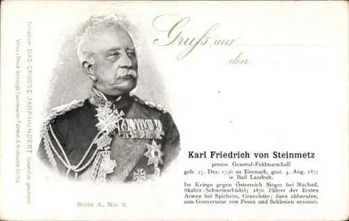 Ak Karl Friedrich von Steinmetz, Preußischer Generalfeldmarschall