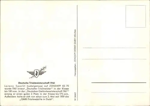 Ak Deutsche Trialmeisterschaft 1961, Lorenz Specht auf Zündapp KS 75