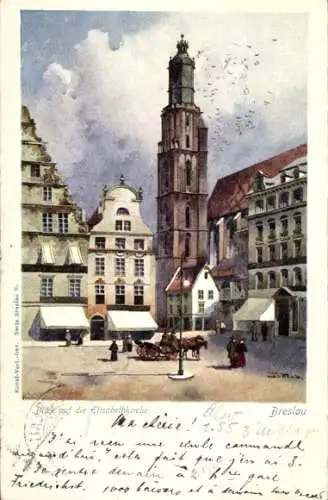 Künstler Ak Wrocław Breslau Schlesien, Blick auf die Elisabethkirche