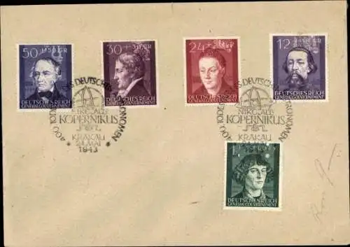 Briefumschlag Sonderstempel 400. Todestag Nikolaus Kopernikus, Krakau, Briefmarken
