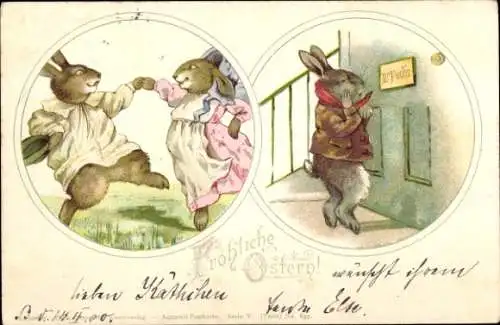 Ak Glückwunsch Ostern, Hase mit Zahnschmerzen, Dr. Fuchs