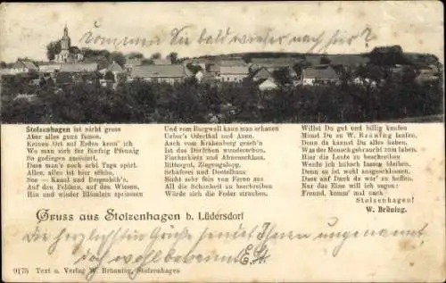 Gedicht Ak Lunow Stolzenhagen im Kreis Angermünde, Totalansicht, W. Brüning