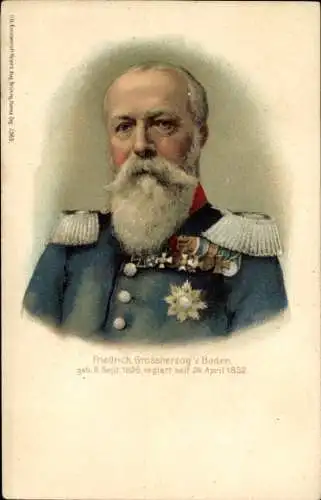 Litho Großherzog Friedrich von Baden, Portrait, Uniform