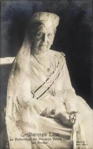 Ak Großherzogin Luise von Baden, Portrait am Hochzeitstag von Victoria Luise von Preußen