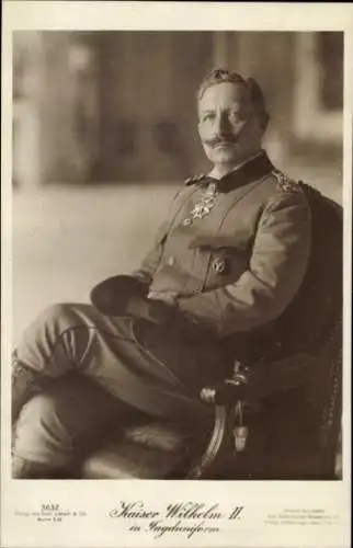 Ak Kaiser Wilhelm II., Sitzportrait in Jagduniform, Liersch 3632