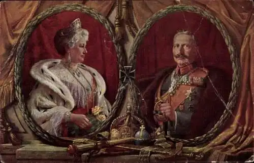 Passepartout Künstler Ak Kaiserpaar, Wilhelm II., Auguste Viktoria, Portrait