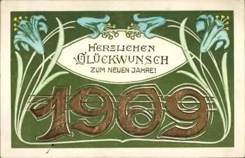 Jugendstil Präge Ak Glückwunsch Neujahr, Jahreszahl 1909