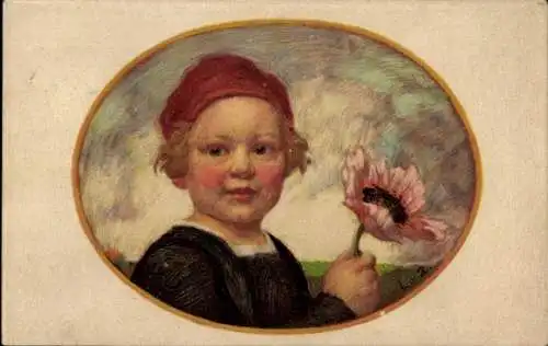 Künstler Ak Zumbusch, Ludwig von, Bayerischer Blumentag 1913, Junge mit Mohnblüte