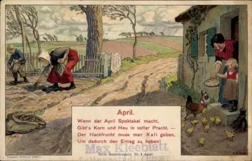 Künstler Ak Allegorie April, Reklame, Kali Düngung