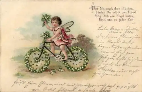 Glitzer Litho Elfe auf einem Fahrrad