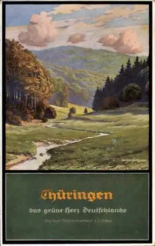 Künstler Ak Hellgrave, Joachim, Thüringen, das grüne Herz Deutschlands, Landschaft