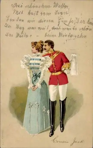 Litho Liebespaar, Cousin Jack, Mann in Uniform