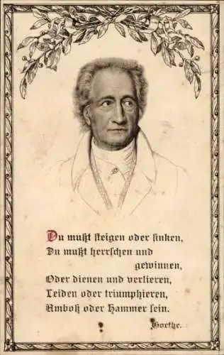 Gedicht Ak Schriftsteller Johann Wolfgang von Goethe, Du musst steigen oder sinken