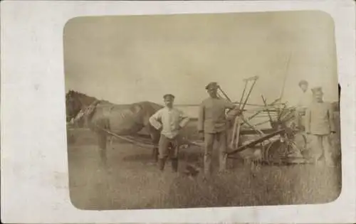 Foto Ak Deutsche Soldaten in Uniformen auf dem Feld, Landwirtschaft