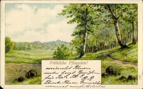 Litho Glückwunsch Pfingsten, Landschaft