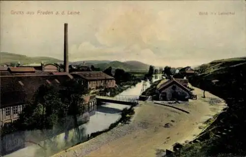 Ak Freden an der Leine, Leinetal, Straße, Brücke, Fabrikanlagen