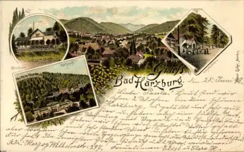 Litho Bad Harzburg am Harz, Gesamtansicht, Kurhaus, Sennhütte, Unter den Eichen